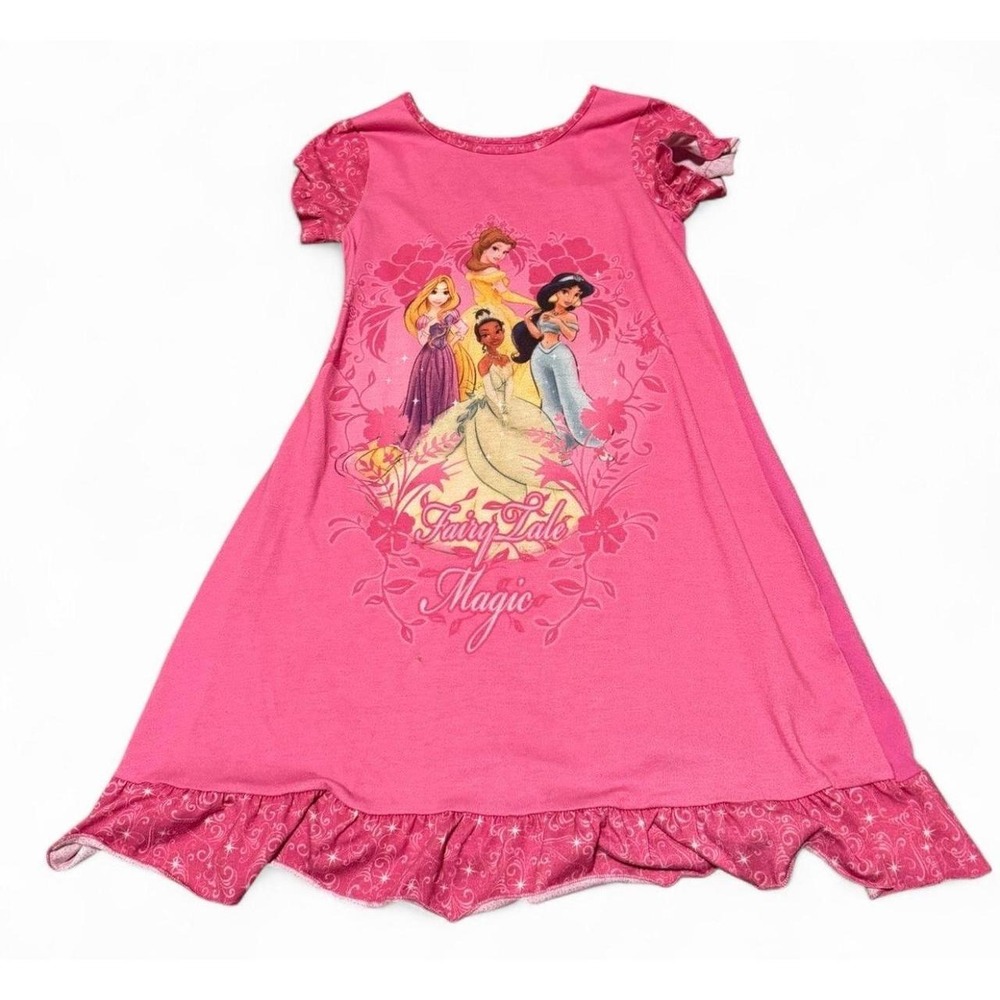 Disney Store Princess Girls Nightgown Size 7/8 Pink Belle Tiana Jasmine Rapunzel